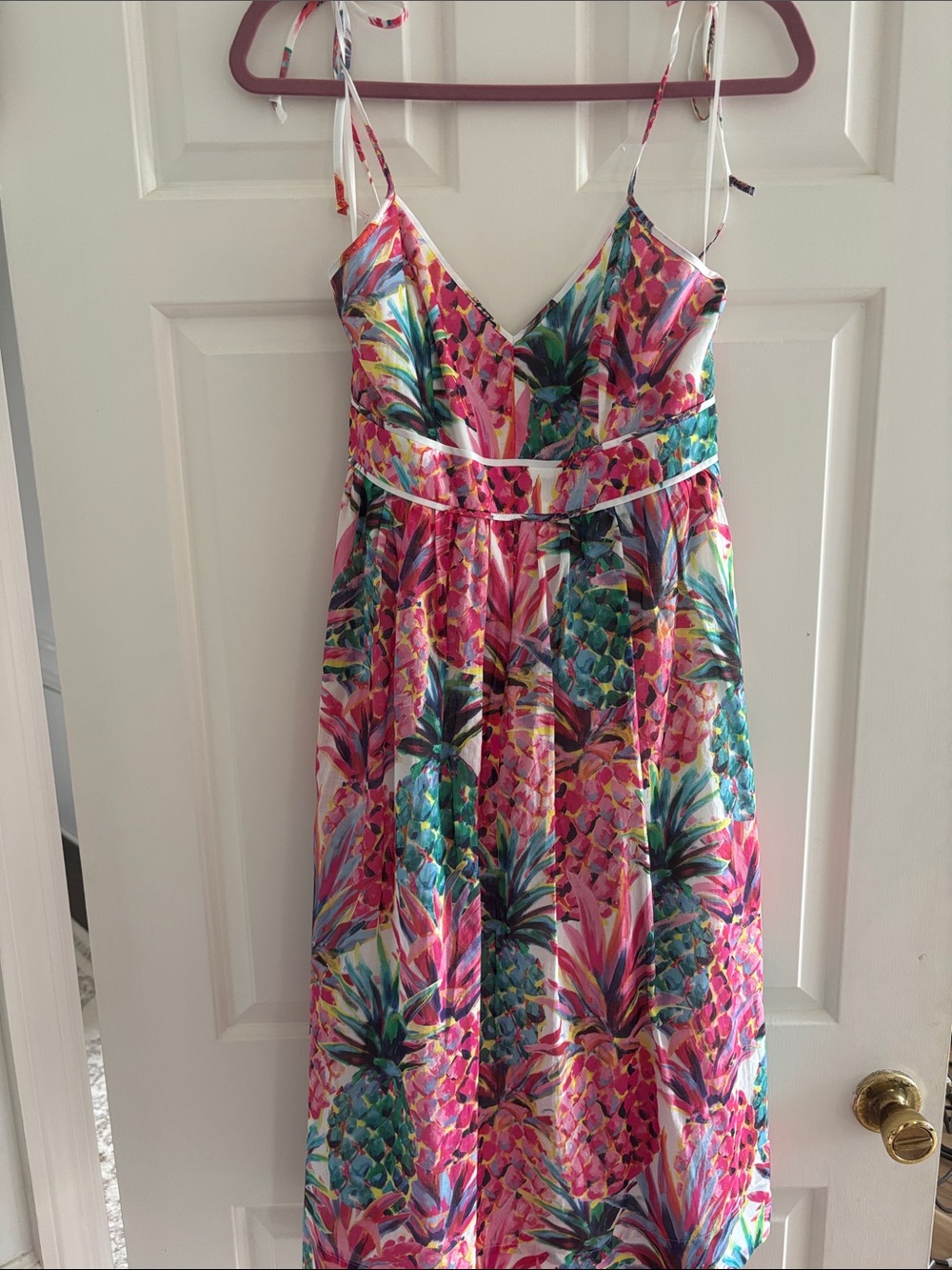 J. Crew Pink Tropical Pineapple Sundress with Teal Accents